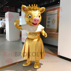 Gold Pig maskot kostym...