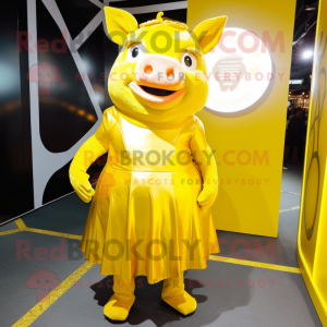 Gold Pig maskot kostume...