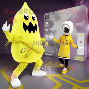 Lemon Yellow Ghost mascot costume character dressed with a Leggings and Wraps