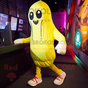 Lemon Yellow Ghost mascot costume character dressed with a Leggings and Wraps