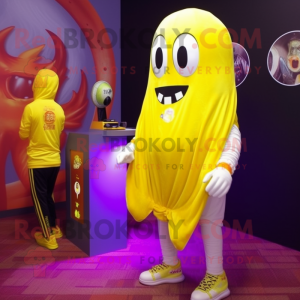 Lemon Yellow Ghost mascot costume character dressed with a Leggings and Wraps