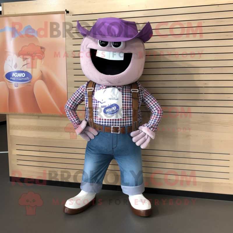 Lavender Bbq Ribs mascot costume character dressed with a Cargo Pants and Necklaces Lavender Bbq Ribs mascot costume character dressed with a Cargo Pants and Necklaces