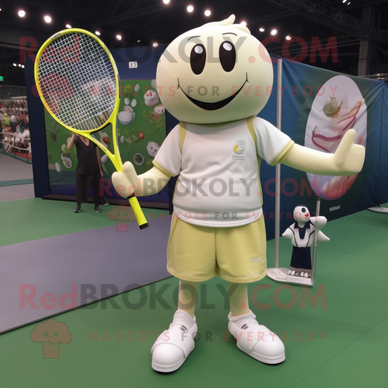 Cream Tennis Racket mascot costume character dressed with a Long Sleeve Tee and Anklets Cream Tennis Racket mascot costume character dressed with a Long Sleeve Tee and Anklets