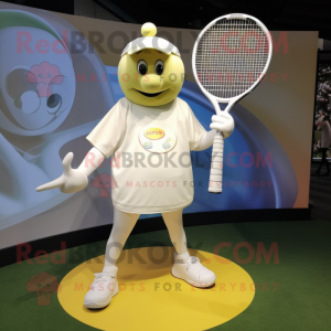 Cream Tennis Racket mascot costume character dressed with a Long Sleeve Tee and Anklets