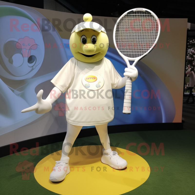 Cream Tennis Racket mascot costume character dressed with a Long Sleeve Tee and Anklets Cream Tennis Racket mascot costume character dressed with a Long Sleeve Tee and Anklets
