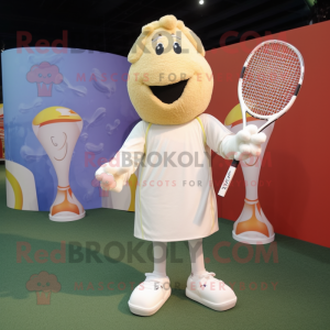 Cream Tennis Racket mascot costume character dressed with a Long Sleeve Tee and Anklets