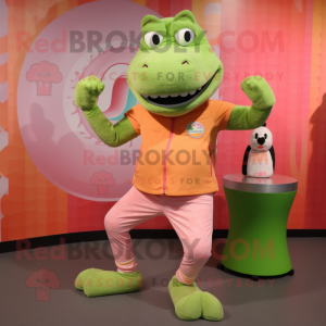 Peach Crocodile mascot costume character dressed with a Yoga Pants and Watches