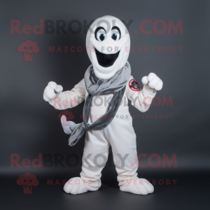 White Hydra mascot costume character dressed with a Overalls and Scarf clips