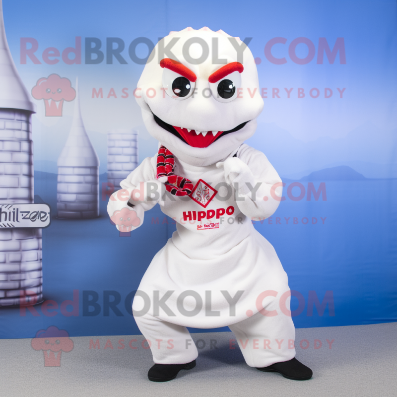 White Hydra mascot costume character dressed with a Overalls and Scarf clips