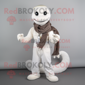 White Hydra mascot costume character dressed with a Overalls and Scarf clips