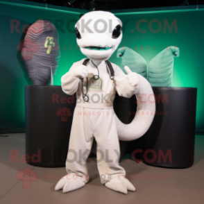 White Hydra mascot costume character dressed with a Overalls and Scarf clips