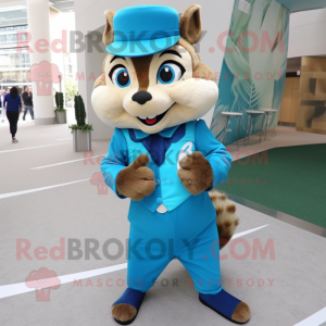 Cyan Chipmunk mascot costume character dressed with a Romper and Ties