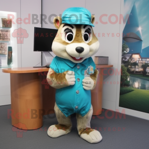 Cyan Chipmunk mascot costume character dressed with a Romper and Ties