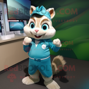 Cyan Chipmunk mascot costume character dressed with a Romper and Ties