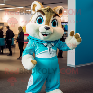 Cyan Chipmunk mascot costume character dressed with a Romper and Ties