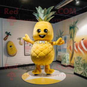 Yellow Pineapple mascot costume character dressed with a One-Piece Swimsuit and Ties