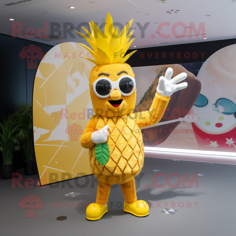 Yellow Pineapple mascot costume character dressed with a One-Piece Swimsuit and Ties Yellow Pineapple mascot costume character dressed with a One-Piece Swimsuit and Ties