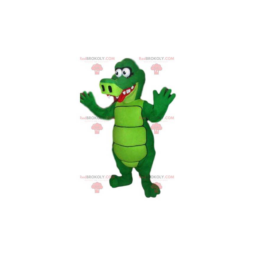 mascota cocodrilo verde neón y divertido - Redbrokoly.com