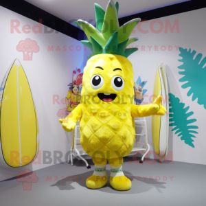 Yellow Pineapple mascot costume character dressed with a One-Piece Swimsuit and Ties
