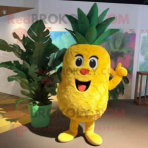 Yellow Pineapple mascot costume character dressed with a One-Piece Swimsuit and Ties