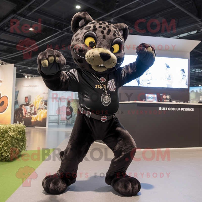 Black Cheetah mascot costume character dressed with a Cargo Shorts and Bracelets Black Cheetah mascot costume character dressed with a Cargo Shorts and Bracelets