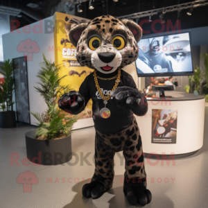 Black Cheetah mascot costume character dressed with a Cargo Shorts and Bracelets