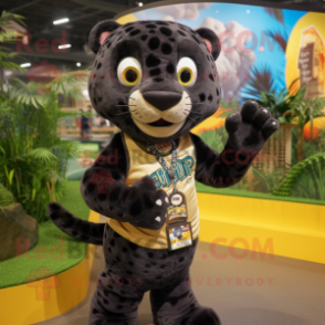 Black Cheetah mascot costume character dressed with a Cargo Shorts and Bracelets