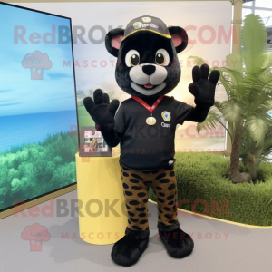 Black Cheetah mascot costume character dressed with a Cargo Shorts and Bracelets