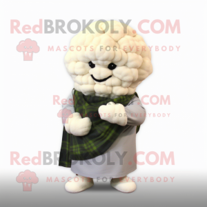 White Cauliflower mascot costume character dressed with a Flannel Shirt and Shawl pins