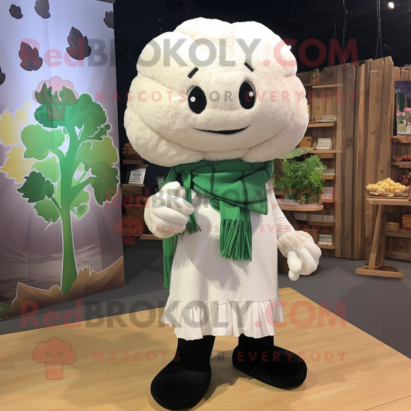 White Cauliflower mascot costume character dressed with a Flannel Shirt and Shawl pins