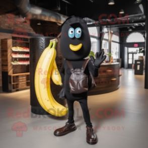 Black Banana mascot costume character dressed with a Skinny Jeans and Coin purses