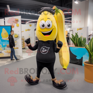 Black Banana mascot costume character dressed with a Skinny Jeans and Coin purses
