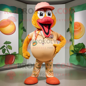 Peach Python mascot costume character dressed with a Bermuda Shorts and Rings