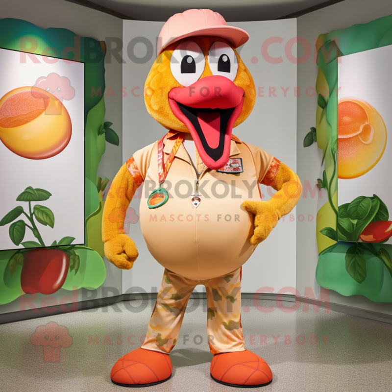 Peach Python mascot costume character dressed with a Bermuda Shorts and Rings Peach Python mascot costume character dressed with a Bermuda Shorts and Rings