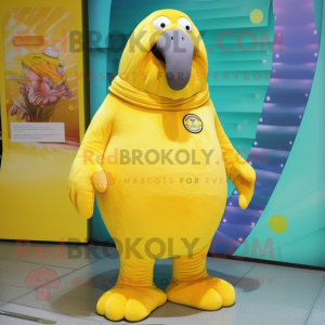 Lemon Yellow Walrus mascot costume character dressed with a Shorts and Keychains