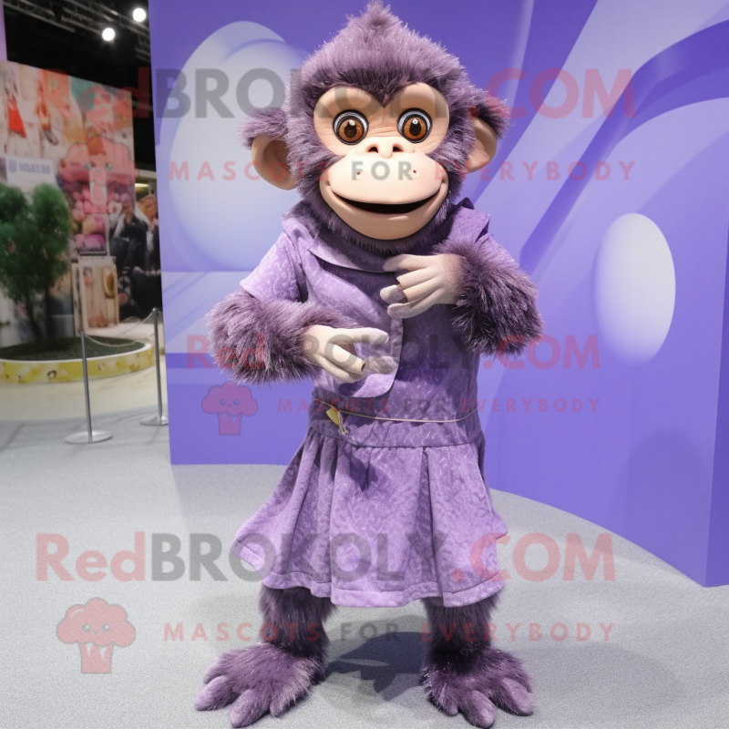 Lavender Chimpanzee mascot costume character dressed with a Wrap Skirt and Hair clips