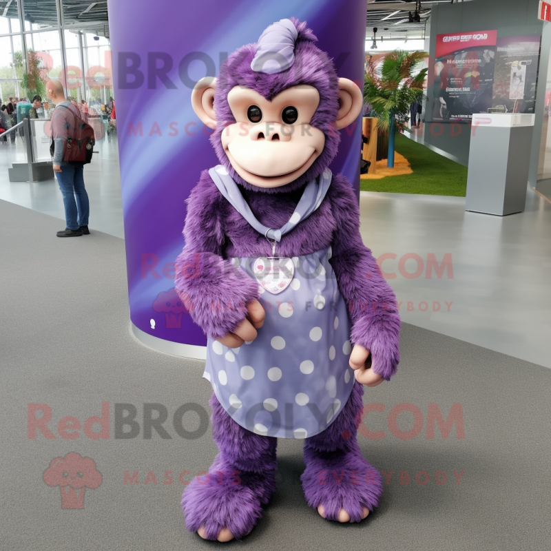 Lavender Chimpanzee mascot costume character dressed with a Wrap Skirt and Hair clips