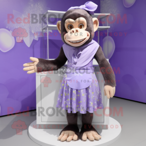 Lavender Chimpanzee mascot costume character dressed with a Wrap Skirt and Hair clips