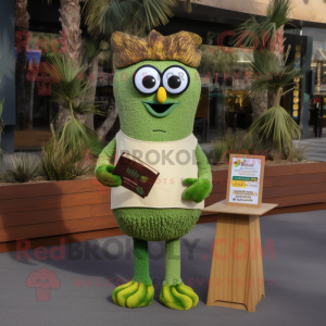 Olive Paella mascot costume character dressed with a Sweater and Reading glasses