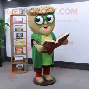 Olive Paella mascot costume character dressed with a Sweater and Reading glasses