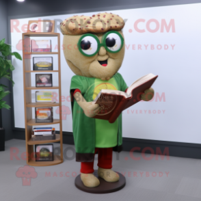 Olive Paella mascot costume character dressed with a Sweater and Reading glasses
