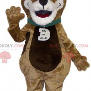 Mascotte de chien marron et blanc très drôle - Redbrokoly.com