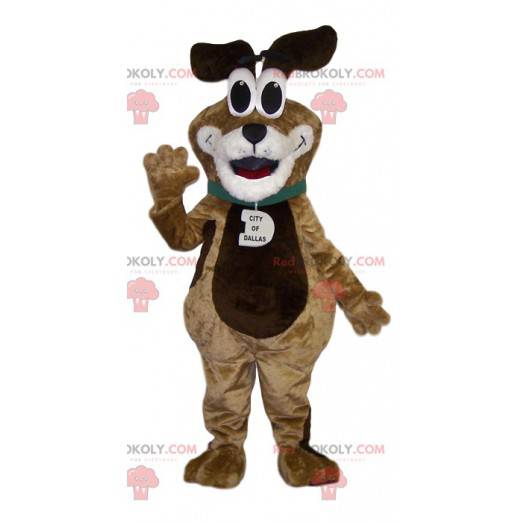 Mascotte de chien marron et blanc très drôle - Redbrokoly.com