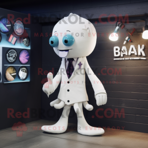 White Kraken mascot costume character dressed with a Blazer and Hair clips