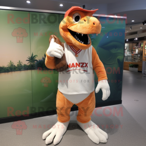 nan T Rex mascot costume character dressed with a Henley Tee and Handbags