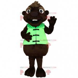 mascotte de castor avec son gilet vert - Redbrokoly.com
