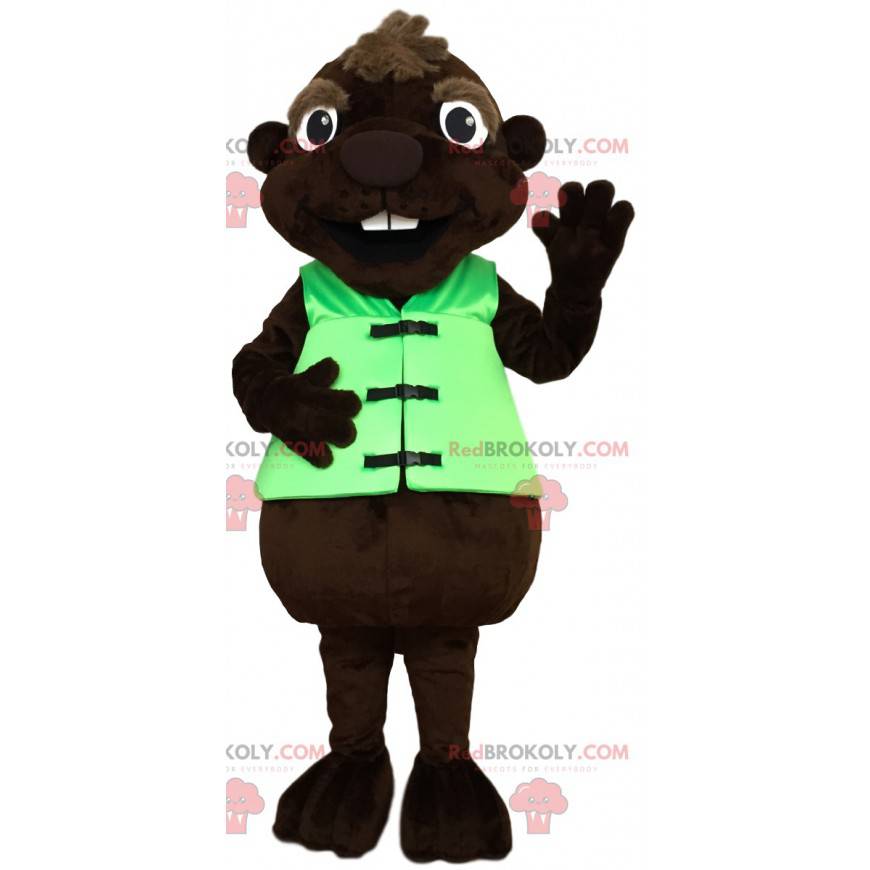 bever mascotte met zijn groene vest - Redbrokoly.com