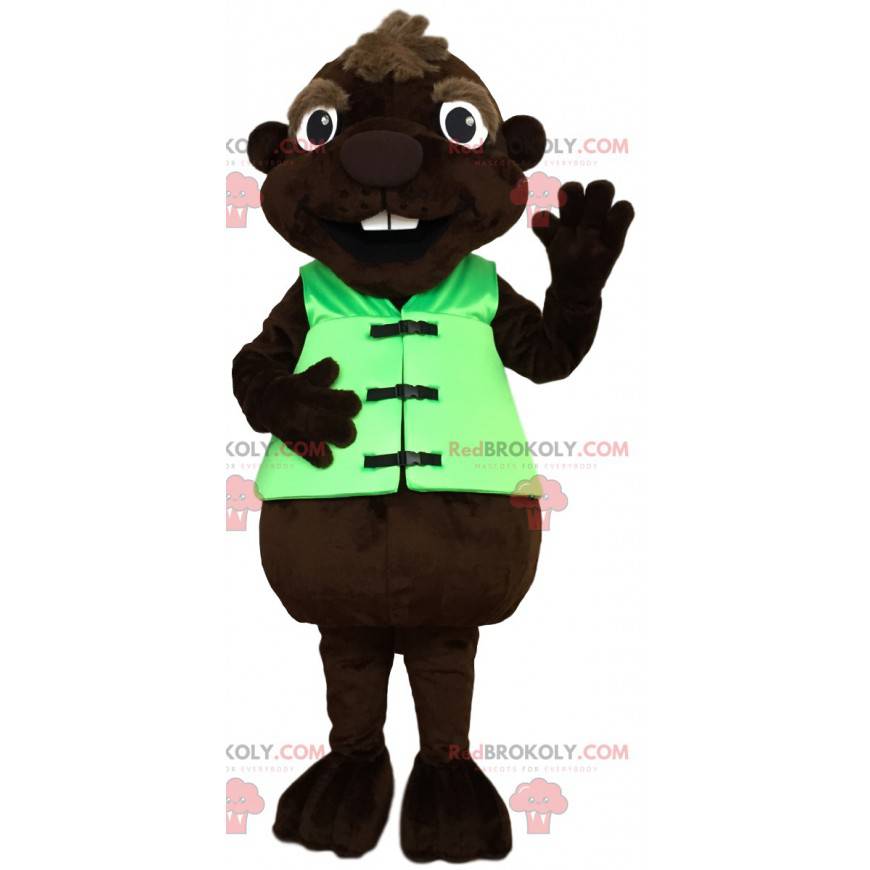 mascota del castor con su chaleco verde - Redbrokoly.com