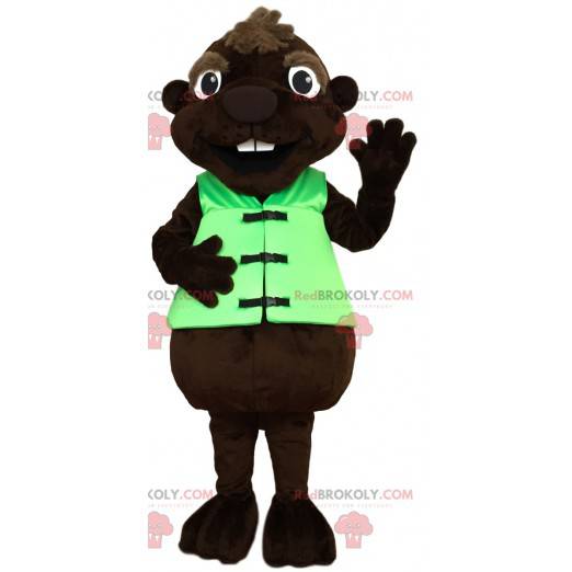 Bobr maskot se svou zelenou vestou - Redbrokoly.com