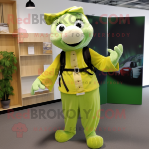 Lime Green Ermine mascot costume character dressed with a Chinos and Belts